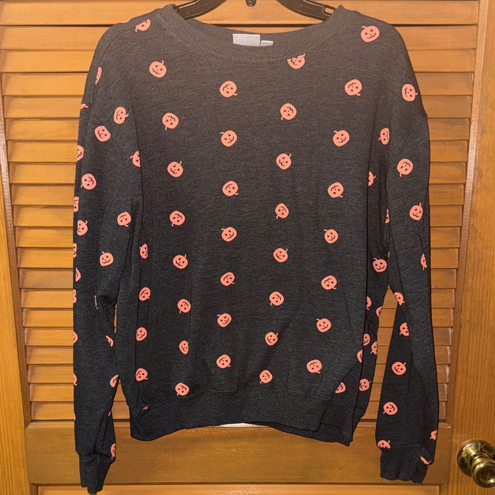 Mighty Fine Black and Orange Pumpkin Crewneck Sweater